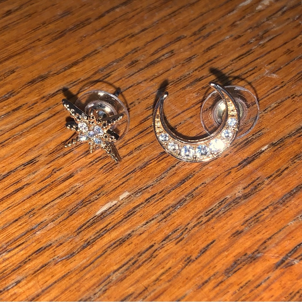 Star and crescent moon earrings gold with gems